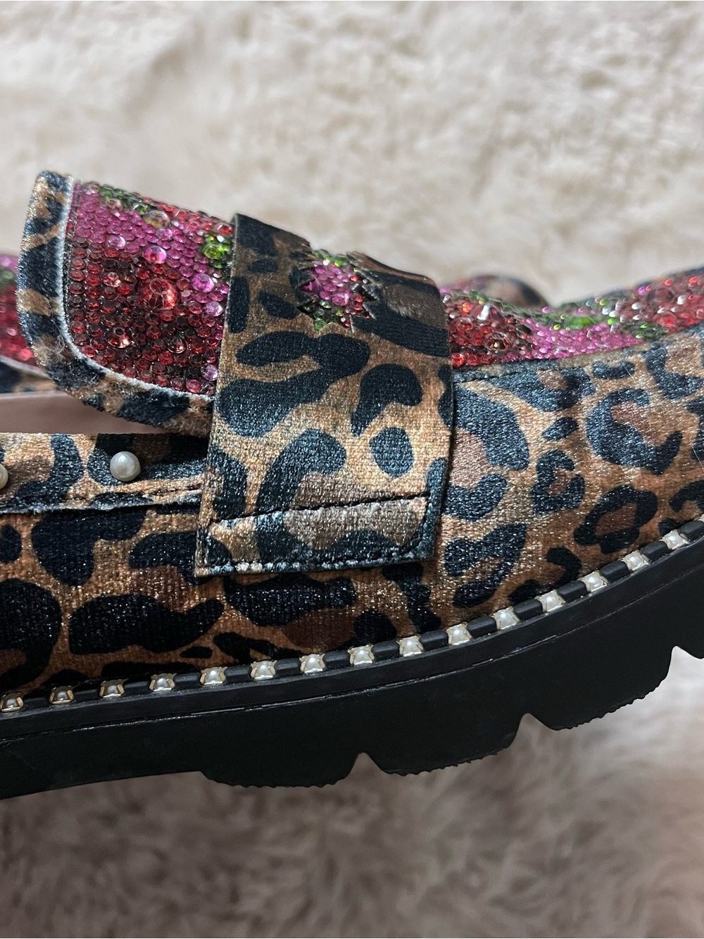 Betsey Johnson Darian Loafers Womens 7 Cheetah Floral Jeweled Slip On Shoes - Picture 4 of 7